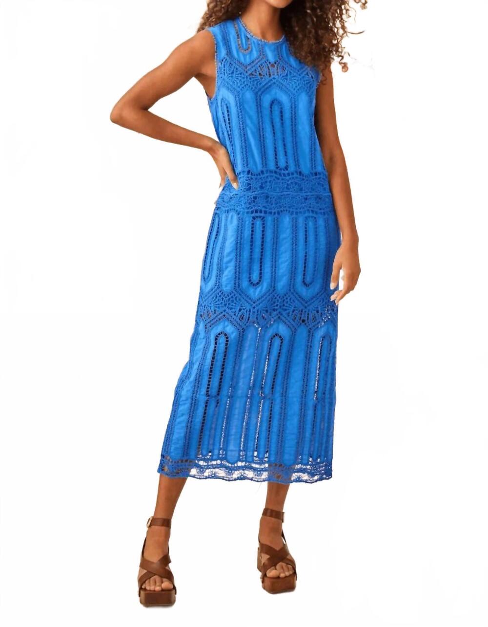 NEW HUNTER BELL stowe midi dress in blue